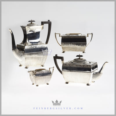 Philip Ashberry Tea and Coffee Set Silver Plated EPNS Wood Antique Victorian For Sale | Feinberg Silver