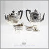 Walker & Hall 4 Piece Tea and Coffee Set Sterling Silver Wood Antique Victorian For Sale | Feinberg Silver