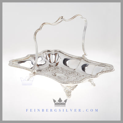 Antique Silver Victorian Brides Basket Wedding Centerpiece Feinberg Silver - The reticulated English silver plated basket has an applied gadroon border and a hand chased body with lattice, shell, leaf and scroll work, and stands on cast leaf and scroll feet.