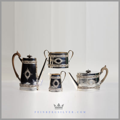 Tea and Coffee Set Charles Favel Silver Plated EPNS Walnut Ebony Antique Victorian For Sale | Feinberg Silver
