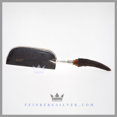 Antique English Silver and Shed Stag Handle Crumber | Feinberg Antique English Silver Gifts - Purveyors of Fine Sterling Silver