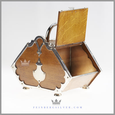 Antique English Silver and Oak Double Biscuit Box | Feinberg Silver