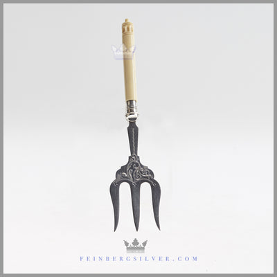 Antique English Silverplated & Ivory Bread Fork - c. 1865 | Hand Engraved