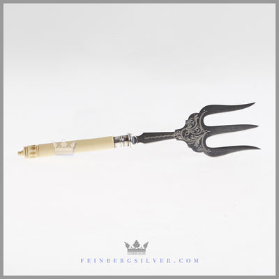 Antique English Silverplated & Ivory Bread Fork - c. 1865 | Hand Engraved