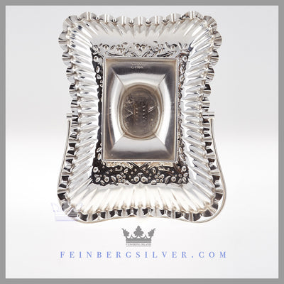 Feinberg Silver - The oblong English silver plated basket has a crimped edge and a simple swing handle with a ball center.
