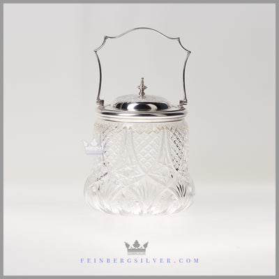 Antique English Silver Plated & Crystal Biscuit Barrel - circa 1880 | Walker & Hall