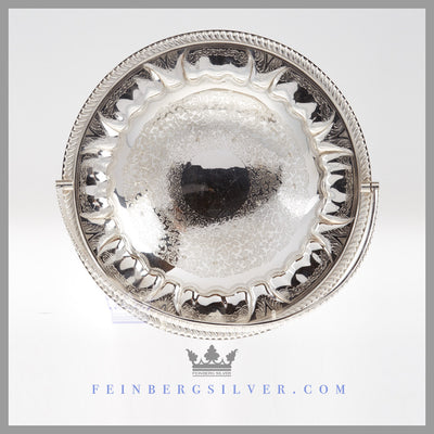 Feinberg Silver - The English silver plated basket is round with an applied gadroon border. The rim is hand engraved and hand chased with lobes and acanthus leaves.