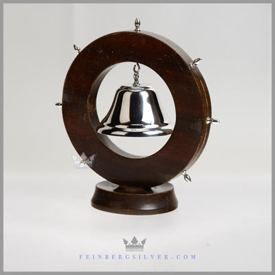 Antique English Nautical Silver & Oak Gong - circa 1880