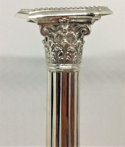 Pr. Antique English Silverplated Corinthian Candlesticks - circa 1865, Hawksworth Eyre