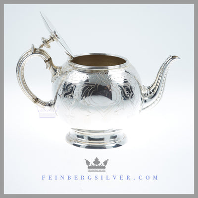 Antique Victorian English Round Teapot Silverplate